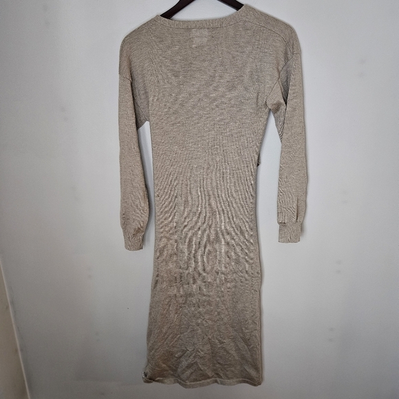Modern Citizen Front-Wrap Dress Lenese Midi Oatmeal Tan V-Neck Business Casual - Picture 10 of 16
